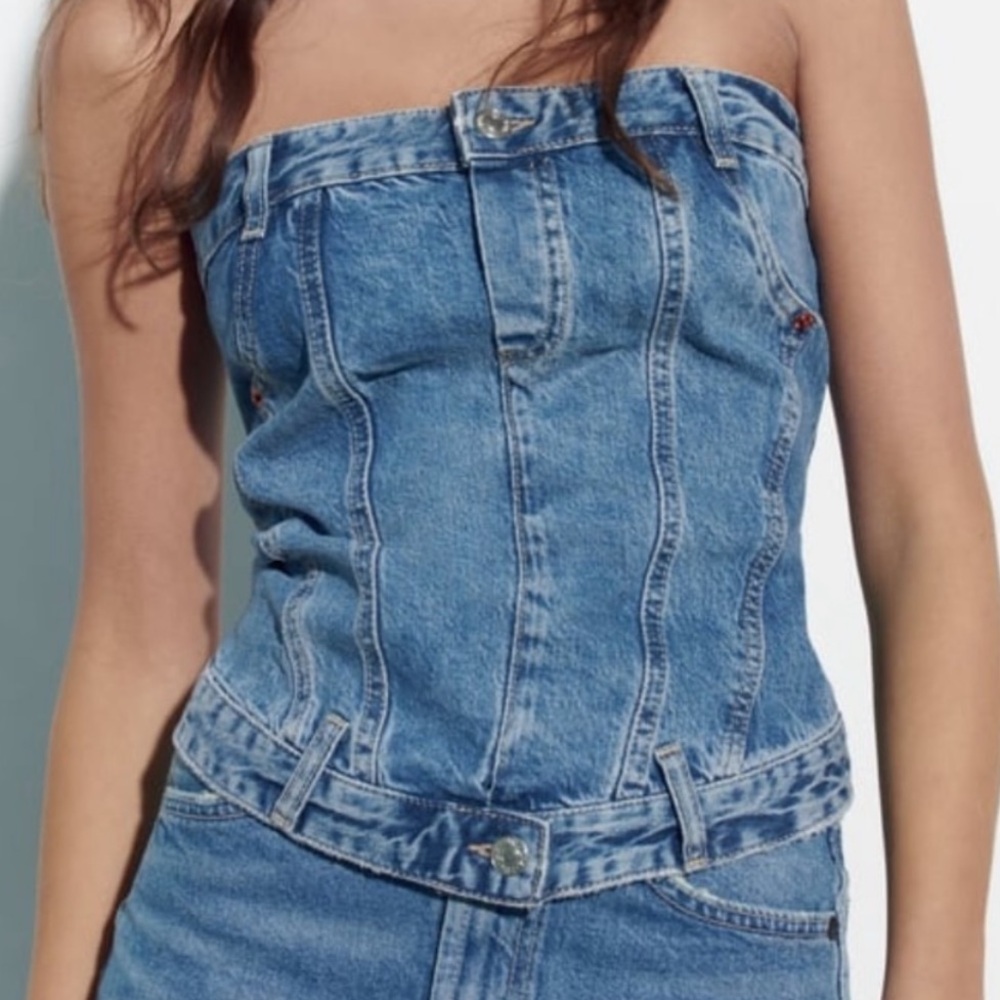 Zara Corset Style Denim Top TRF Women’s L